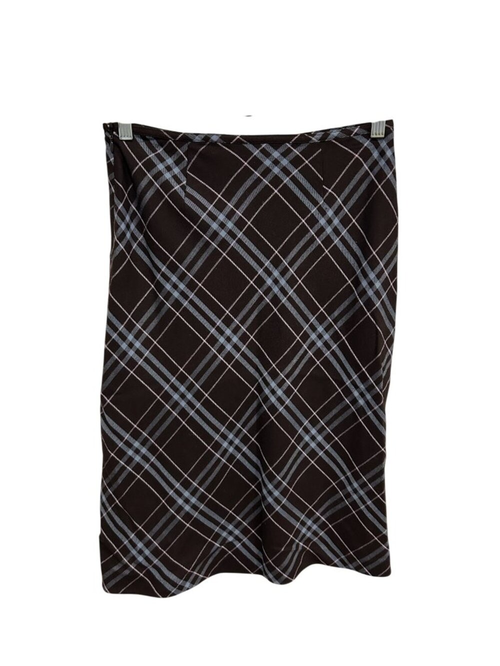 Plaid A-Line Skirt Professional Brown Blue Sz Small Knee Length Preppy Academia - Picture 2 of 9